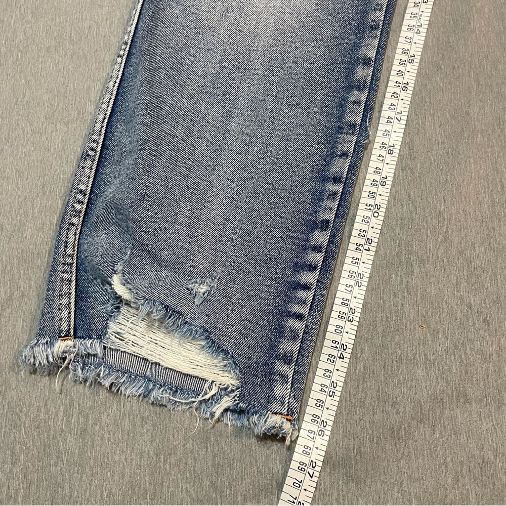 Good American Good Curve Straight Fray Hem Jeans Size 16 Medium Blue High Rise - Picture 10 of 14